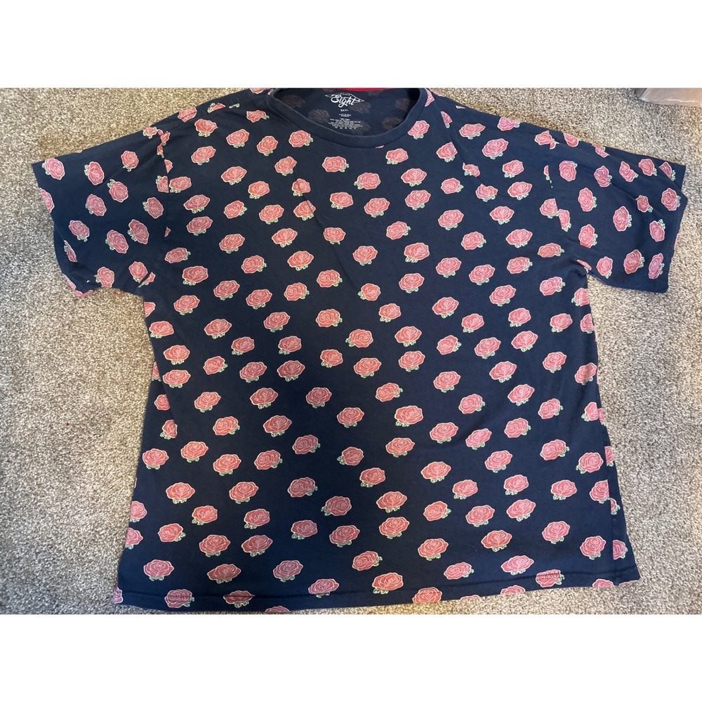 Eighty Eight Rose Floral T-Shirt Mens XXXL Navy Blue Excellent Short Sleeve Tee